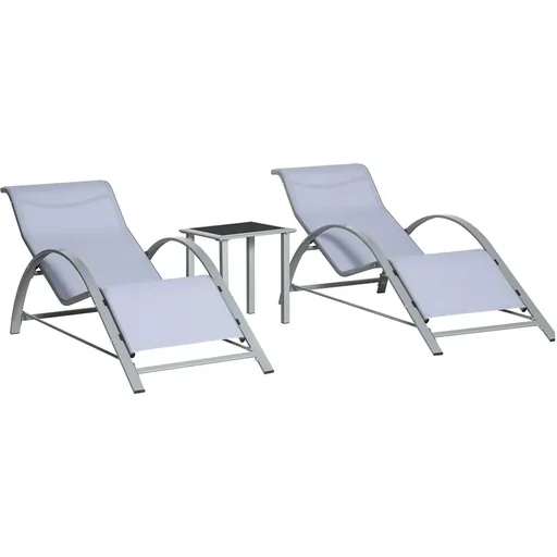 "3-piece garden set - deck chairs with side table - grey image"
