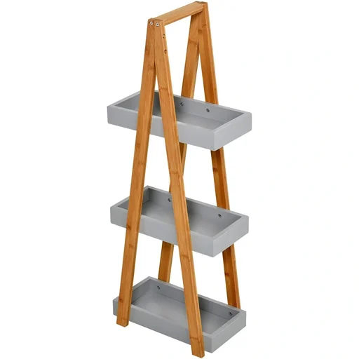 "Bathroom shelf with 3 layers, bamboo grey image"