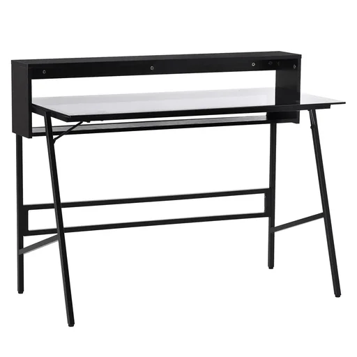 "Computer desk with two shelves modern gaming table with tempered glass top home office adjustable feet image"