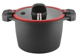 Energiebesparende kookpan 6 Liter - kookpan van gegoten aluminium met drukregelend deksel dat direct kan worden geopend