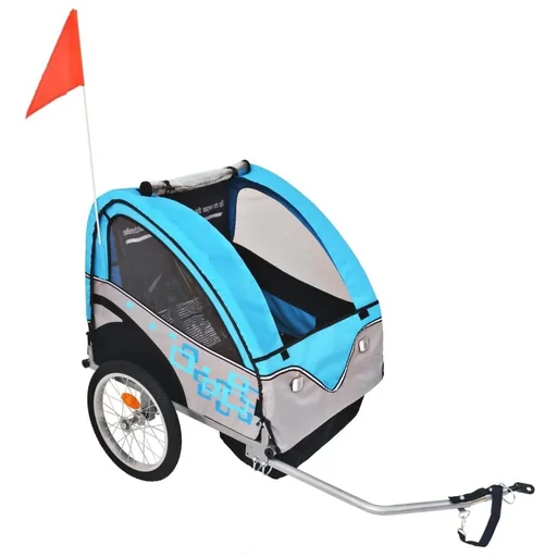"Children's bike trailer 30 kg grey and blue image"