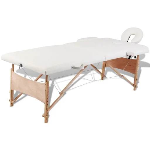 "Foldable 2-zone massage table with wooden frame (cream) image"
