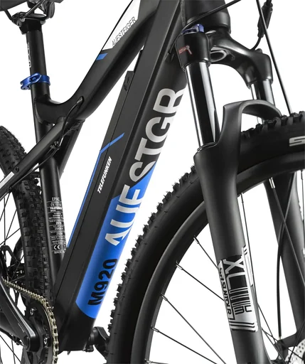 "Unisex aluminum MTB hardtail e-bike 27.5 inches, 9-speed derailleur, frame height 48 cm, anthracite/blue, entry-level M920 image"