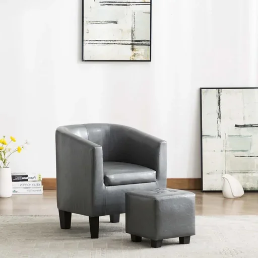 "Bucket seat with ottoman leather grey image"