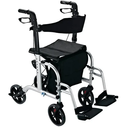 "Rollator 2 in 1 transport chair walking aid height adjustable aluminum image"