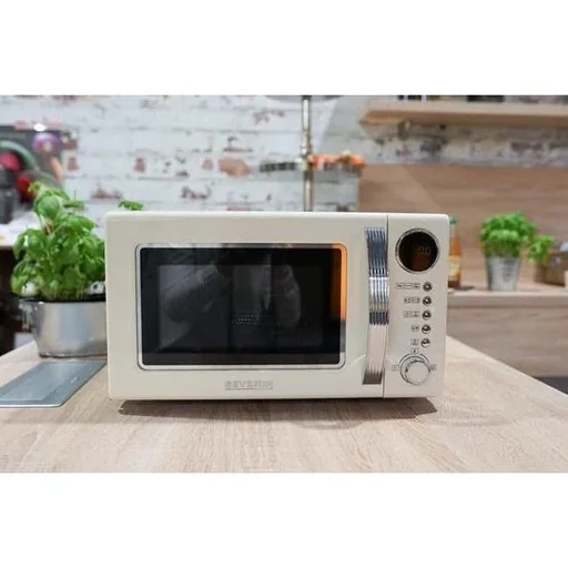 "Microwave oven 700 watts and grill 1000 watts - 2 in 1 - White - Retro style image"