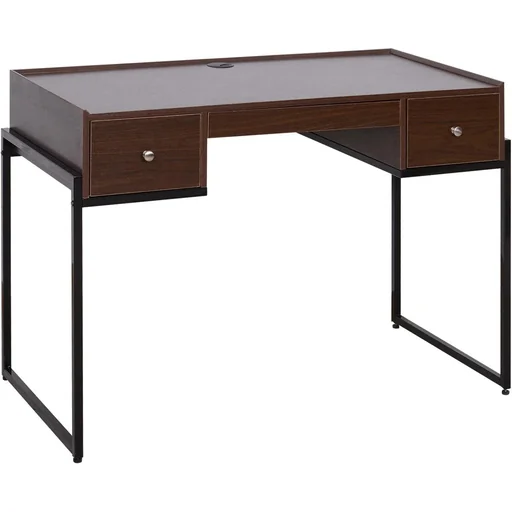 "Desk computer table office table 3 x drawer adjustable wood + metal walnut + black 114 x 55 x 77 cm image"