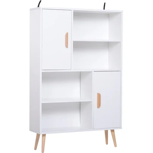 "Freestanding bookcase with 8 compartments, 100 kg load capacity, pinewood, white, 80 x 23.5 x 123 cm image"
