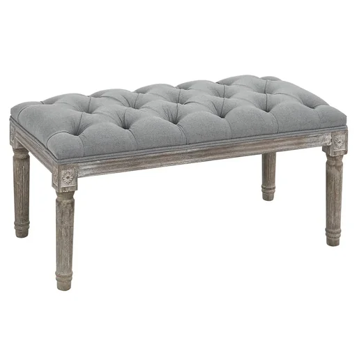 "Upholstered bench, vintage bed bench with buttons, rubberwood, linen, grey, 81 x 41 x 41 cm image"
