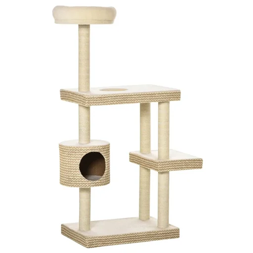 "Cat scratching post cat toy climbing tree sisal upholstery lying area sisal velvety polyester beige+coffee image"
