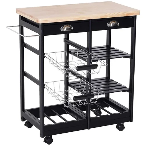 "Kitchen trolley with basket, drawer, wine rack image"