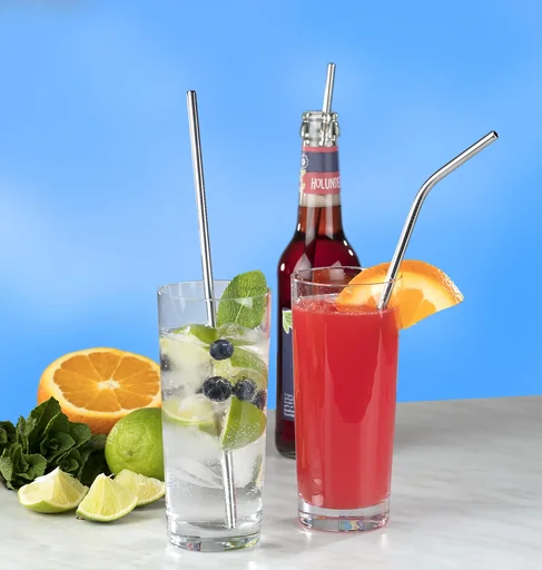 "Stainless steel drinking straws, 8 pieces, including cleaning brush image"