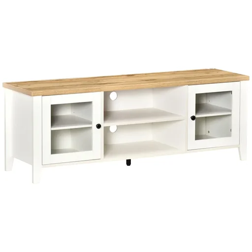 "TV lowboard TV table TV cabinet for TVs up to 60 inches with 2 glass doors shelf adjustable white+oak 140 x image"