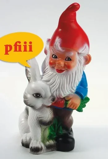 "Dwarf with rabbit as motion detector, whistling, 38 cm image"