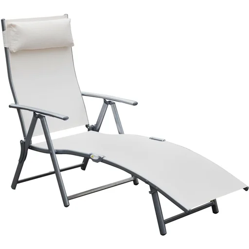 "Sun lounger, beach lounger, folding lounger with cushion, cream white, 137 x 63.5 x 100.5 cm image"