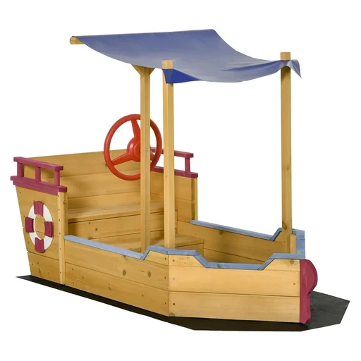 "Sandpit ship design wooden mud box for children 3-8 years sandpit orange 160 x 70 x 103 cm image"