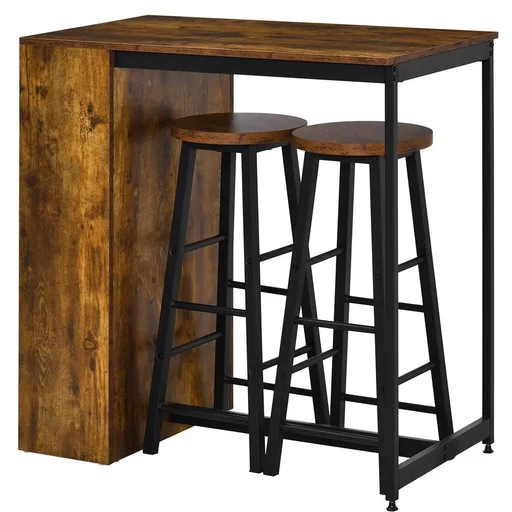 "Bar table set high table with 2 bar stools 3-piece table set kitchen counter with 3-tier side shelf industrial design Sp image"