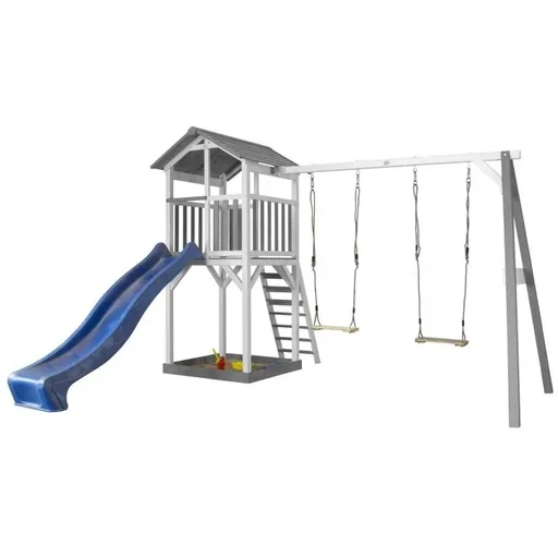 "Beach Tower with play tower double swing - blue slide image"