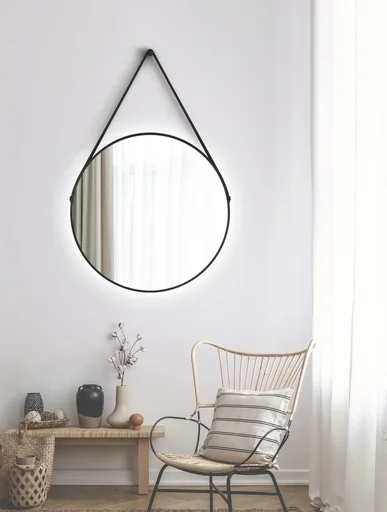 "Decorative round wall mirror with indirect LED lighting in matt gold Ø 80 cm image"