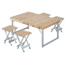 Wooden 5-piece camping table set picnic suitcase table aluminum