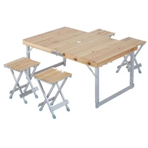 "Wooden 5-piece camping table set picnic suitcase table aluminum image"