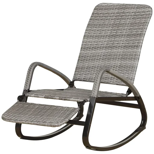 "Rocking chair with footrest 3-way backrest PE rattan grey image"