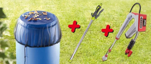 "Anniversary set, rain barrel pump, net and watering rod image"