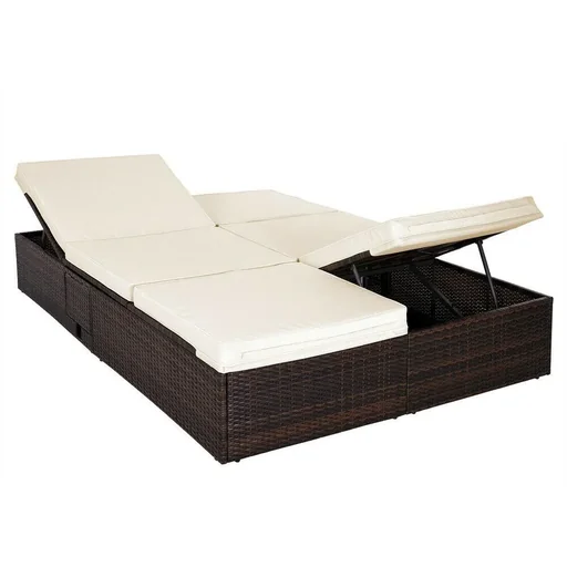 "2-person lounger XL polyratan brown - cream 193 x 160 x 33cm image"