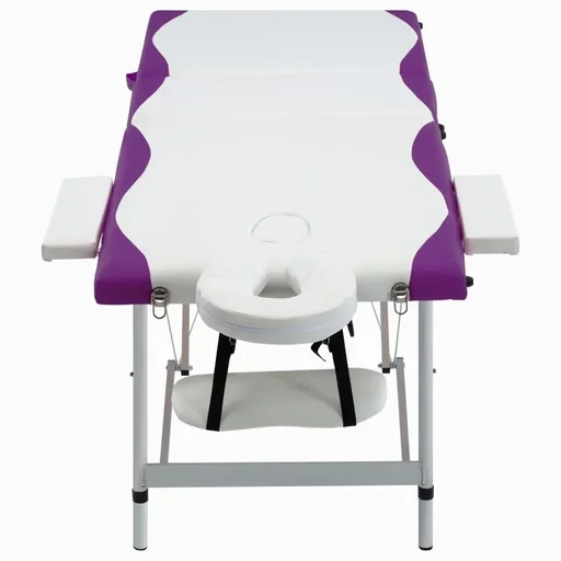 "Folding massage table 3 zones aluminum white and purple image"