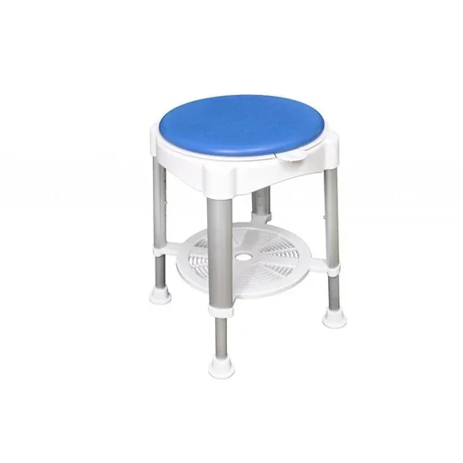 "Aluminum shower chair, 360 degree rotatable image"