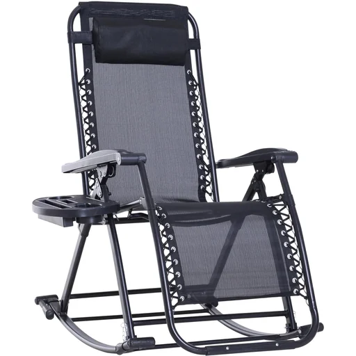 "Rocking chair, rocking lounger, swing chair, foldable with pillow, cup holder, black, up to 120 kg image"