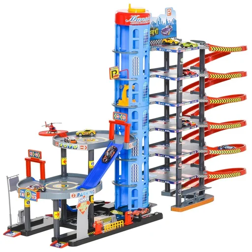 "Racetrack Children's Car Racing Track Parking Garage for children from 3 to 6 years Toy cars Complete with helicopter PP-Kunsts image"