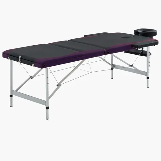 "Foldable massage table with 3 zones (aluminum, black and purple) image"