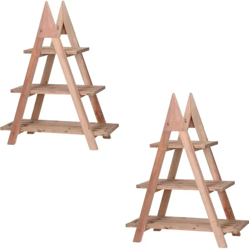 "Plant shelf - wood - 3 levels - triangle - 2 pieces image"