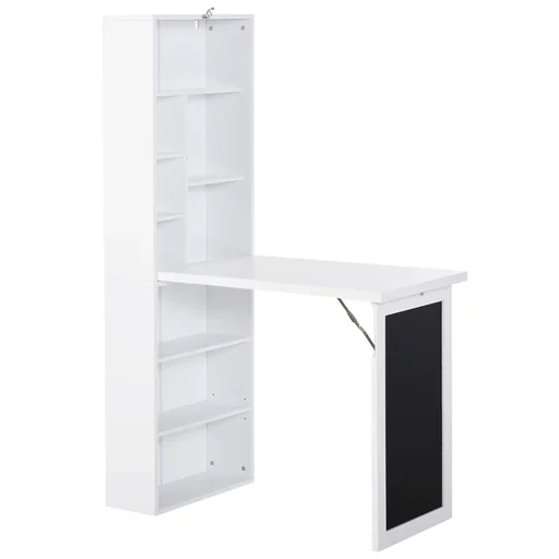 "Folding desk with 6 compartments, bookcase with 3 shelves, computer desk, office desk, E1 chipboard, metal frame, white 98 x image"