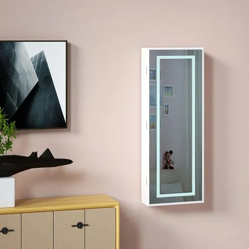 "LED jewelry cabinet white 31.5x9x110cm hanging image"