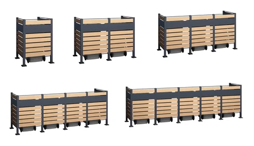 "Garbage can cover Planum 3-box, 120 cm, wood look image"