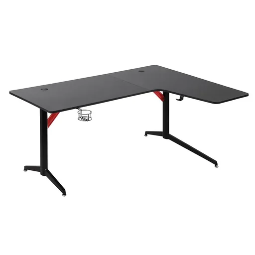 "Gaming table PC table desk with headphone hook cup holder computer table metal MDF black + red 157 x 111.8 image"