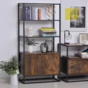 Bookcase standing shelf office shelf filing cabinet kitchen shelf 3 shelves with 1 cabinet industrial design E1 chipboard metal frame