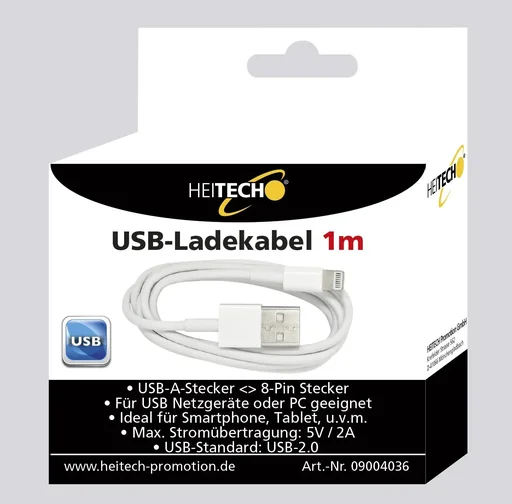 "USB charging cable 1m to 8-pin connector image"
