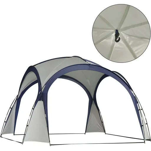 "Pavilion garden party tent marquee garden tent weatherproof fiberglass pole + polyester cream white + blue 3.5x3.5x2.3m image"