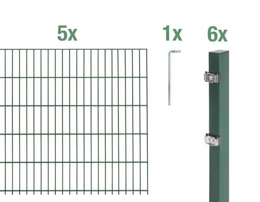 "Double rod mesh fence complete set, green, height 140 cm, length 10 m image"