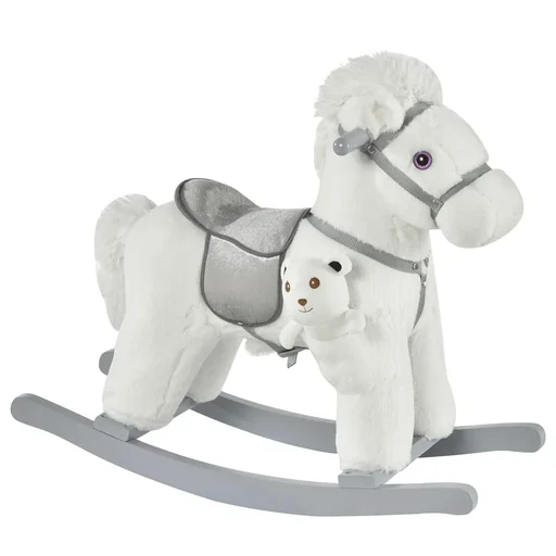 "Children's rocking horse baby rocking animal with animal sounds toy handles for 18-36 months plush white 65 x 26 x 55 image"