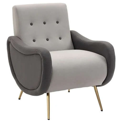 "Single armchair, relax chair, single chair with tufting, iron feet, polyester upholstery, brown grey, 72 x 81 x 86 cm image"