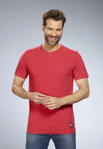 "T-shirt with button placket, color red, size L image"