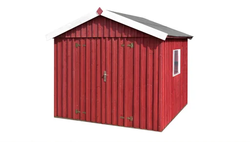 "Swedish house size 3, L x W x H 277 x 286 x 230 cm, rough sawn, Swedish red, wide double door and window image"