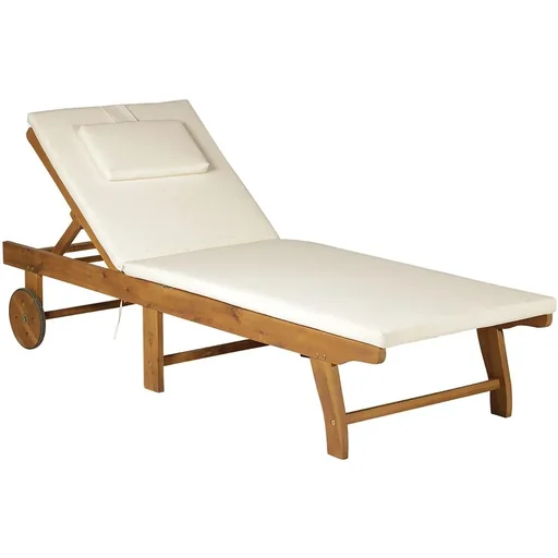 "Garden lounger sun lounger deck chair foldable adjustable acacia wood natural L197 x W72 x H(34 84) cm image"