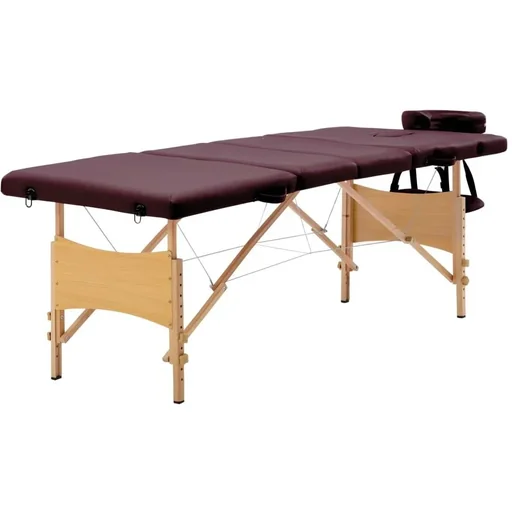 "Foldable massage table 4 zones wood purple image"