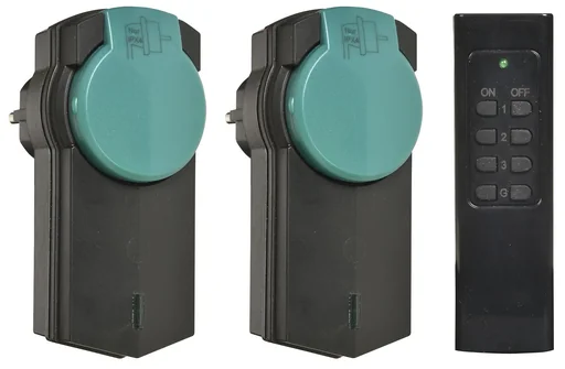 "Set of 2 wireless sockets for outdoor use with remote control image"