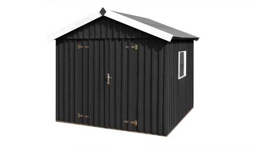 "Swedish house size 3, L x W x H 277 x 286 x 230 cm, rough-sawn, anthracite, wide double door and window image"